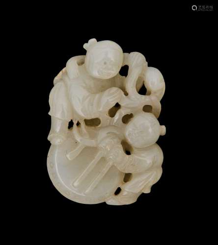 A CHINESE WHITE JADE GROUP OF BOYS, 18TH CENTURY, QING DYNAS...