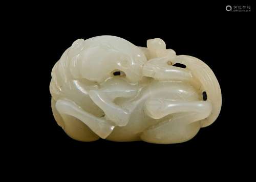 A CHINESE WHITE JADE CARVING OF A HORSE, 18TH CENTURY, QING ...