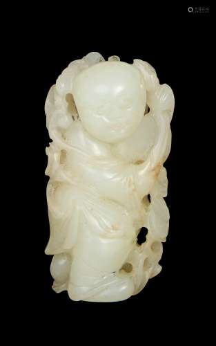 A CARVED CHINESE WHITE JADE FIGURE OF A BOY, 18TH CENTURY