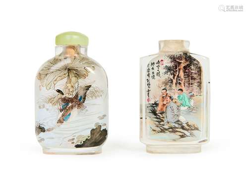 TWO CHINESE INSCRIBED INSIDE PAINTED SNUFF BOTTLES, REPUBLIC...