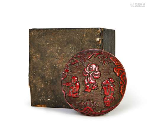 A CHINESE CIRCULAR CINNABAR LACQUER BOX & COVER, MING DY...