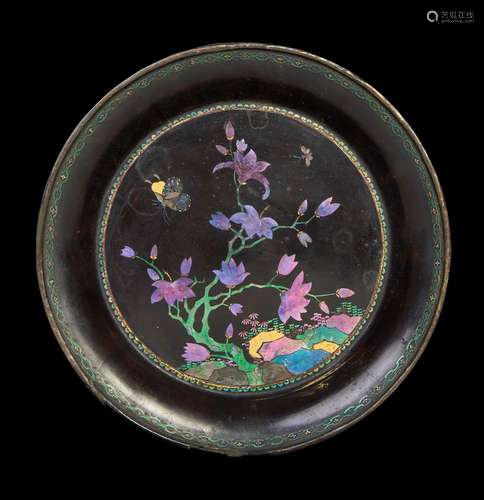 A LAC-BURGAUTE FLORAL DISH, QIANLI TWO CHARACTER MARK, KANGX...