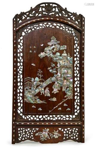 A CHINESE MOTHER OF PEARL INLAID WOODEN PANEL, QING DYNASTY ...