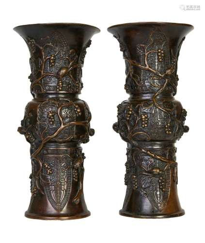 A PAIR OF CHINESE BRONZE ARCHAIC STYLE VASES, XUANDE MARK TO...