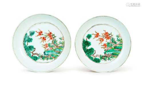 A PAIR OF CHINESE FAMILLE VERTE DISHES, QING DYNASTY (1644-1...