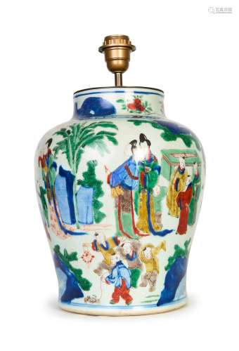 A CHINESE FIGURAL WUCAI VASE, "FOUR CONCUBINES & SI...