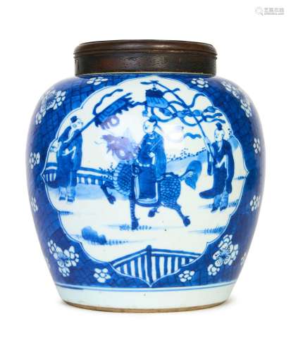 A CHINESE BLUE & WHITE QILIN JAR, KANGXI PERIOD (1662-17...