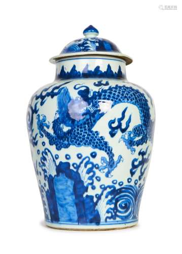 A CHINESE BLUE & WHITE DRAGON VASE, CHONGZHEN (1628-1643...