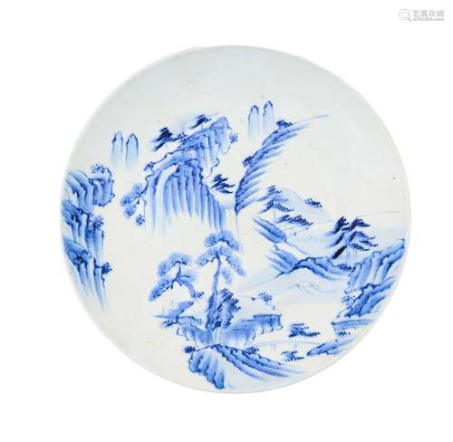 A CHINESE BLUE & WHITE PLATE, PROBABLY YONGZHENG OR LATE...
