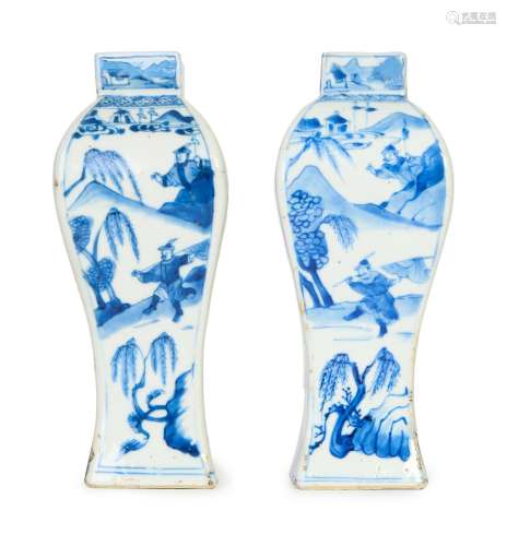 A PAIR OF CHINESE BLUE & WHITE VASES, KANGXI PERIOD (166...