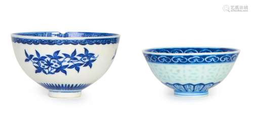 TWO CHINESE BLUE & WHITE BOWLS, 18TH CENTURY AND LATER, ...