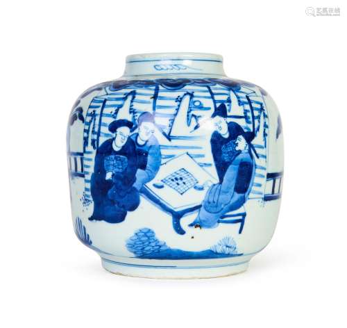 A CHINESE BLUE & WHITE "FIGURAL" JAR, MING DYN...