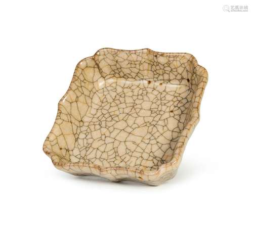 A CHINESE GE-TYPE SQUARE DISH, YUAN/EARLY MING DYNASTY OR LA...