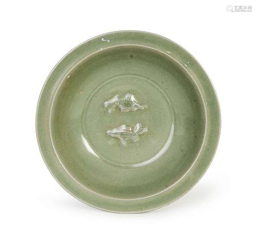 A CHINESE LONGQUAN TWIN FISH CELADON DISH, YUAN DYNASTY (127...