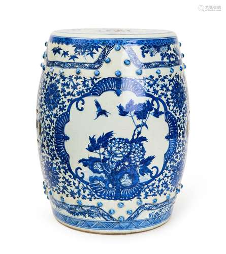 A CHINESE BLUE & WHITE GARDEN SEAT, 19TH CENTURY, QING D...