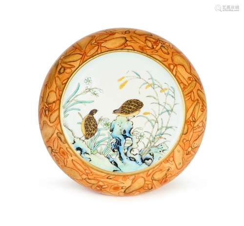 A CHINESE FAMILLE ROSE "QUAILS" BOX, QIANLONG SEAL...