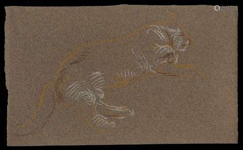 Paul Cadmus Sleeping Cat Crayon on Paper