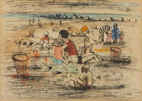 Noel Rockmore "Coney Island" Mixed Media Drawing