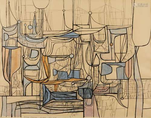 George Morrison Antibes 1953 Ink and Watercolor