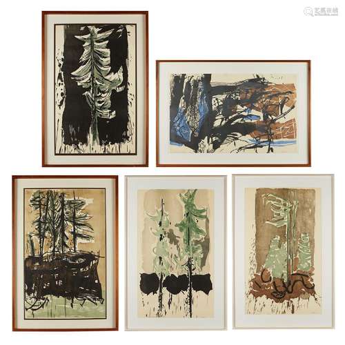 5 Eugene Larkin Woodcuts Pines, Rocks, & Waves