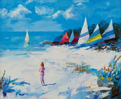 Don Hazen Sailboat Oil on Canvas Painting