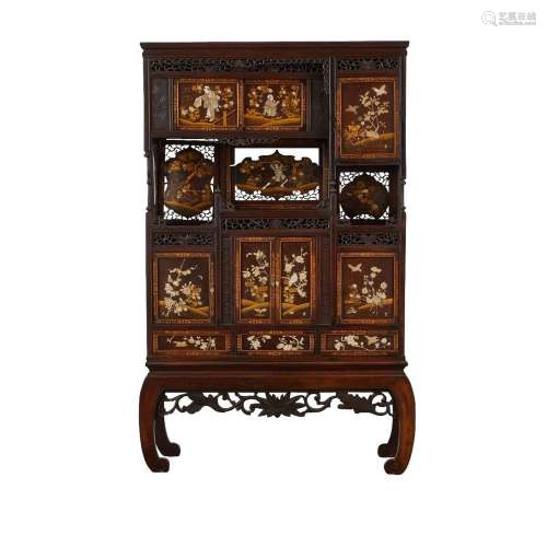 Japanese Lacquer Cabinet w/ Inlaid Decoration