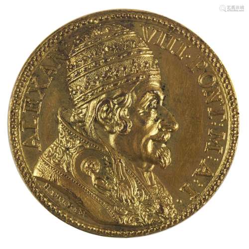 Alex. VIII Gilt Bronze Papal Medal 1690 - Hamerani