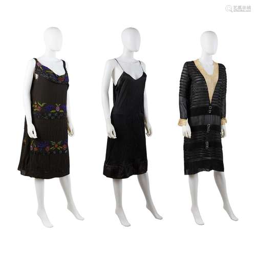 2 Black Flapper Dresses & Slip