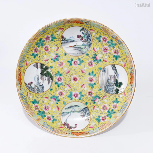 A famille rose plate with flower patterns in the Guangxu per...