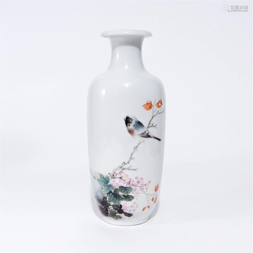 A famille rose vase with flower and bird patterns in the Rep...