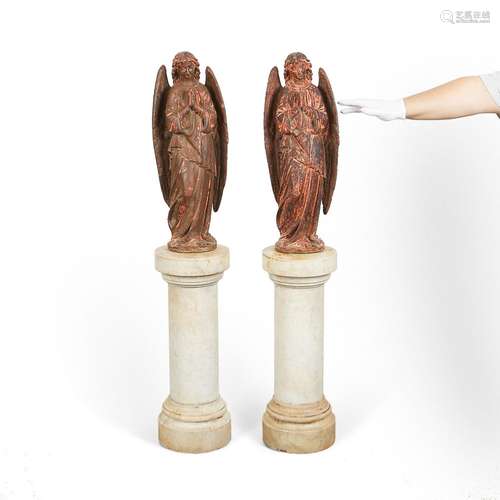 Pair of Iron Garden Angels w/ Marble Stands