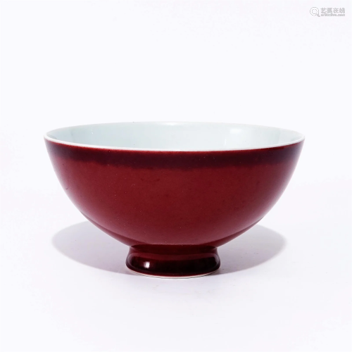 A red glaze bowl in the Qianlong period of the Qing Dynasty