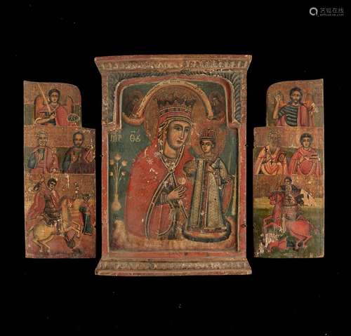 Greek Orthodox Polychrome 18th-19th c. Triptych