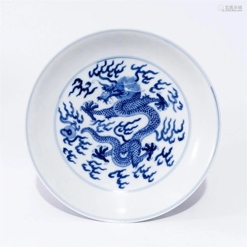 A underglaze blue plate with dragon pattern in the Guangxu p...