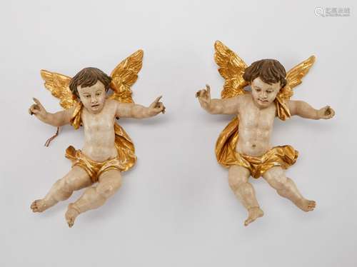 Pair of 19th c. Carved Gessoed Wooden Angels