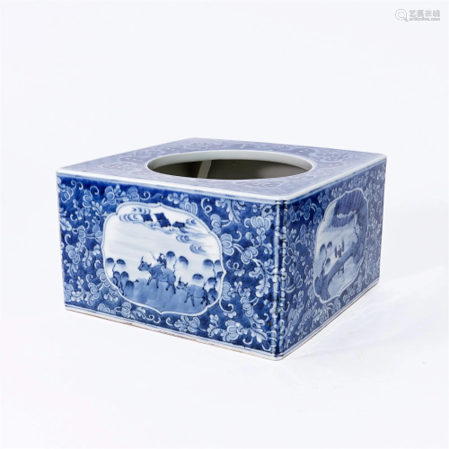 A underglaze blue square box in the Qing Dynasty