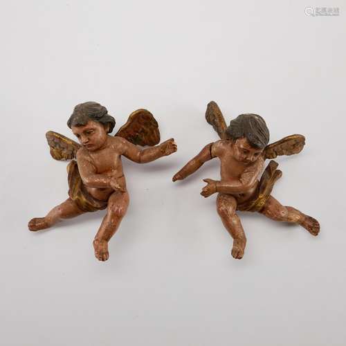 Pair of 19th c. Carved Gessoed Wooden Angels