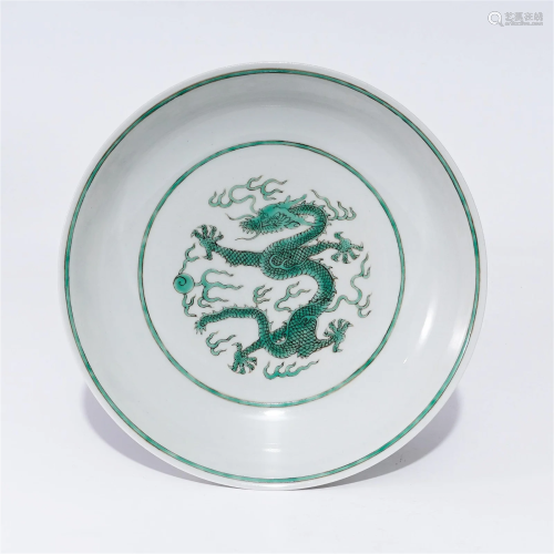 A green glaze plate with green dragon pattern in the Tongzhi...