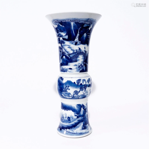 A underglaze blue vase with figures in the Qing Dynasty