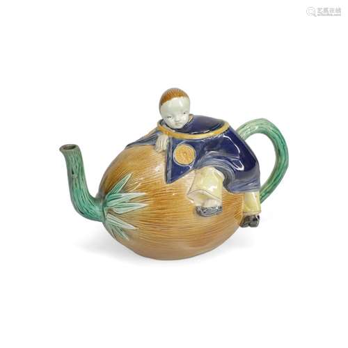 Holdcroft Majolica Teapot Boy w/ Nut