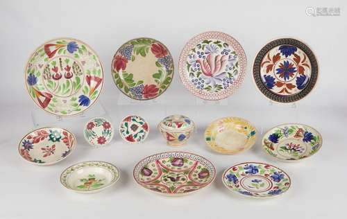 13 Spongeware Decorated Ceramic Plates & Dishes