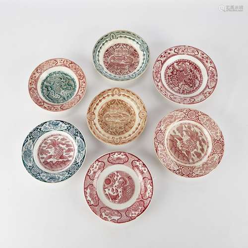 7 Transferware Rice Plates Dragons - Bell & Regout