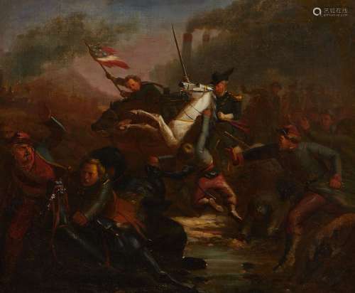 Unsigned 19th c. Civil War Oil on Canvas Painting
