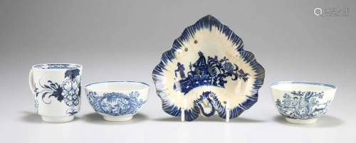 FOUR PIECES OF LIVERPOOL BLUE AND WHITE PORCELAIN