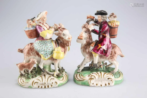A PAIR OF STAFFORDSHIRE FIGURES OF THE WELSH TAILOR AND HIS ...