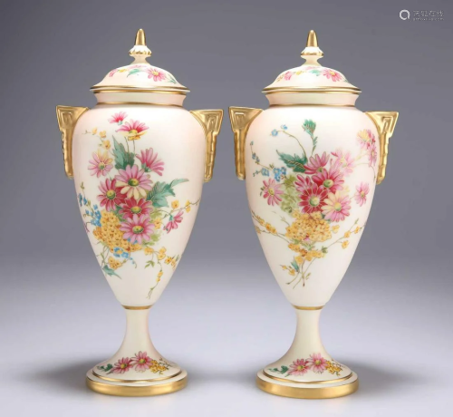 A PAIR OF ROYAL WORCESTER LIMITED EDITION BLUSH IVORY VASES ...
