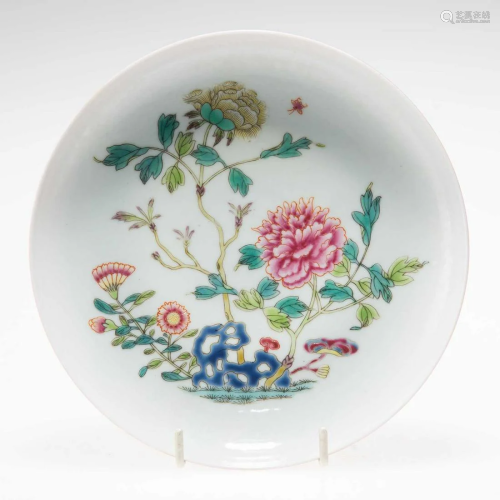 A CHINESE FAMILLE ROSE 'PEONY' DISH