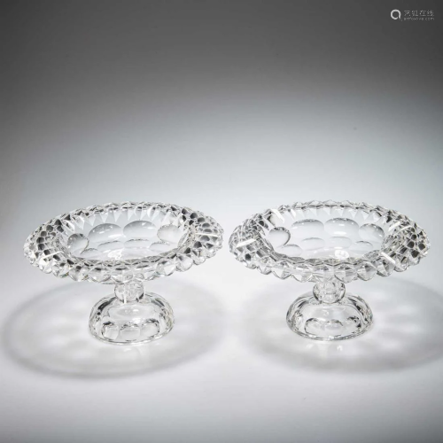 A PAIR OF 19TH CENTURY CUT-GLASS TABLE CENTRES, PROBABLY IRI...