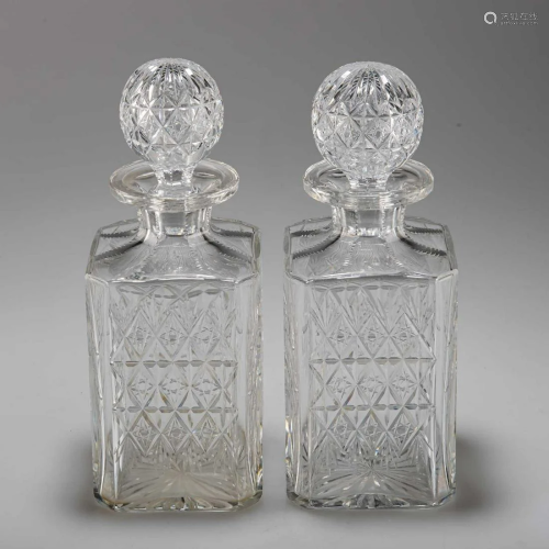 A PAIR OF THOMAS WEBB CUT-GLASS 'WELLINGTON' DECANTERS