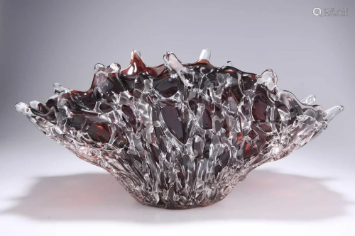 A LARGE 20TH CENTURY ART GLASS BASKET